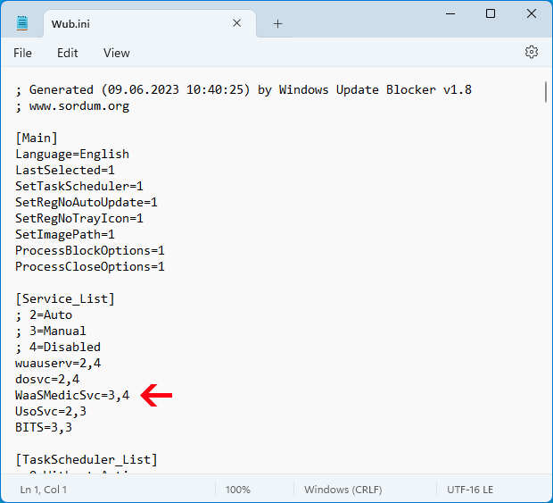 Inserting a service entry into the configuration file