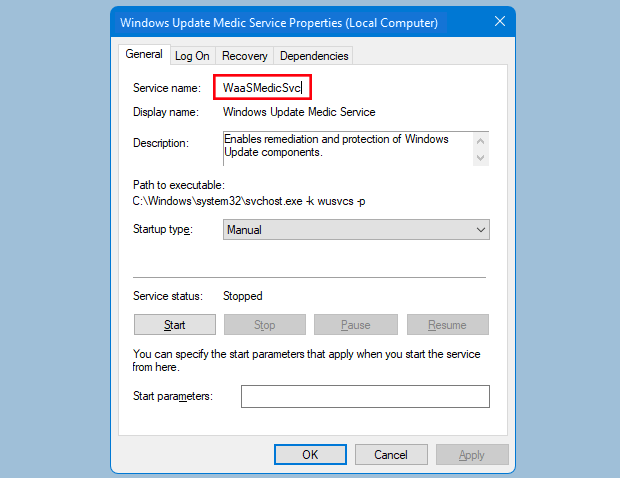 Copying the internal service name from properties